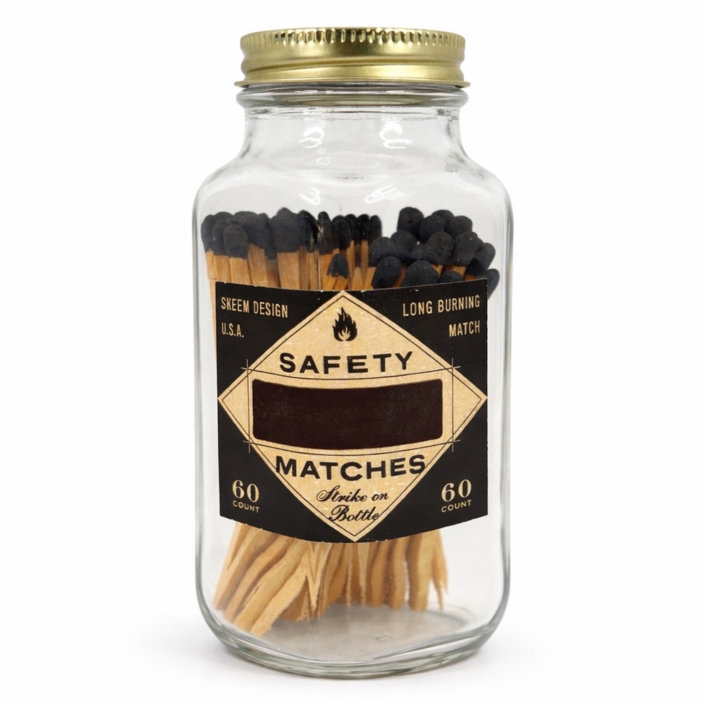 Anthropologie Skeem Long Black Tip Matches Apothecary Style Glass Jar